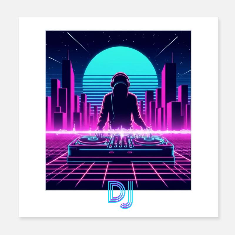 DJ Neon Skyline Poster 20 x 20 cm