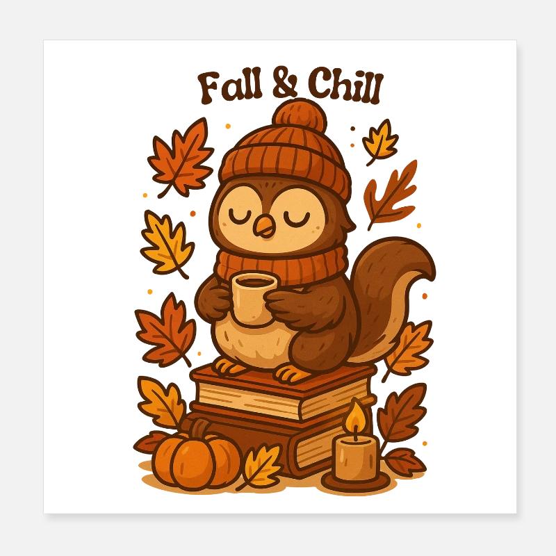 Fall & Chill Eulen Cozy Herbst fall autumn Poster 20x20 cm