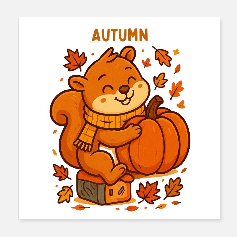 Herbstfreude Eichhörnchen mit Kürbis Herbst  Poster 20x20 cm