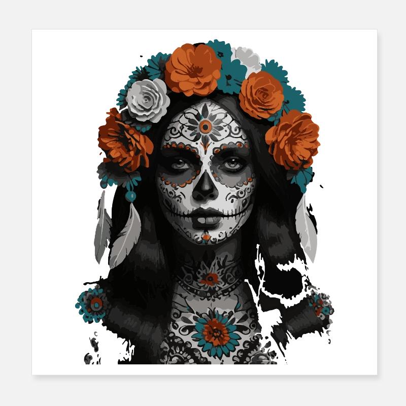 Sugar Skull Bloom Crown Poster 8" x 8" (20x20 cm)