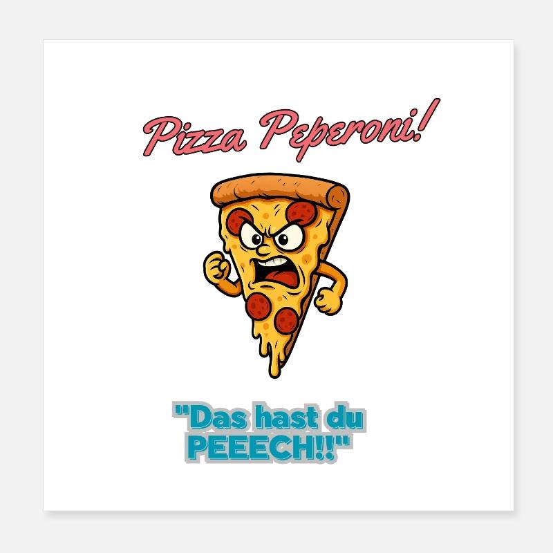 Pizza Peperoni Wütende Slice Poster 20x20 cm