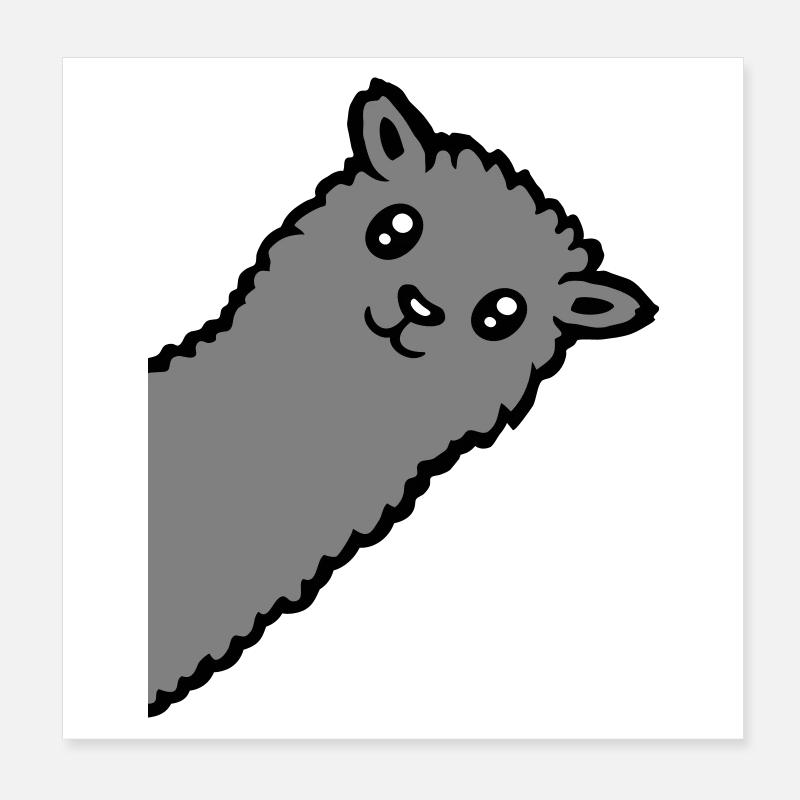 Graues Alpaka Lama Kopf neugieriger witziger Blick Poster 20x20 cm