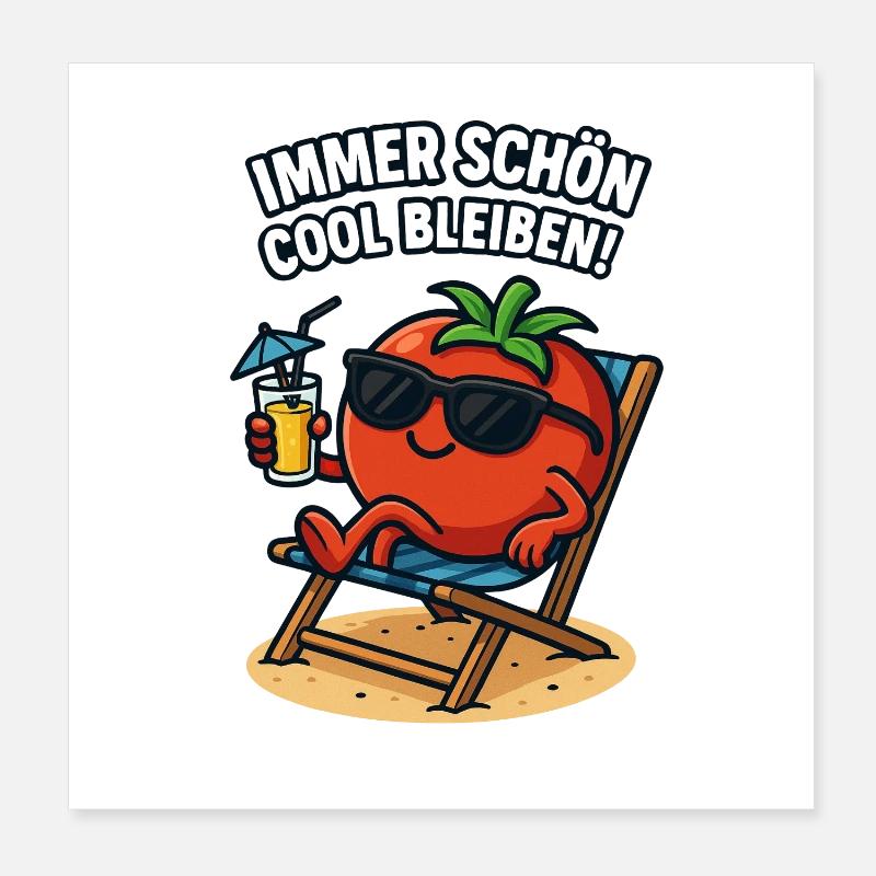 Tomate d’été avec lunettes de soleil dessin animé Poster 20 x 20 cm
