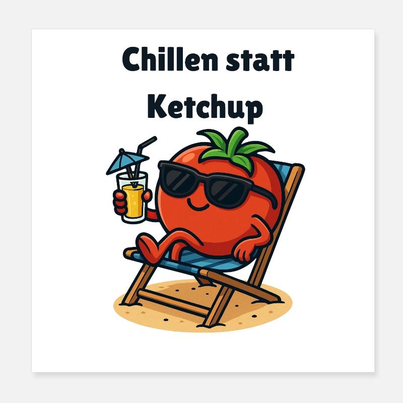 Chilling Instead of Ketchup Tomatoes Vegetables Illustration Poster 8" x 8" (20x20 cm)