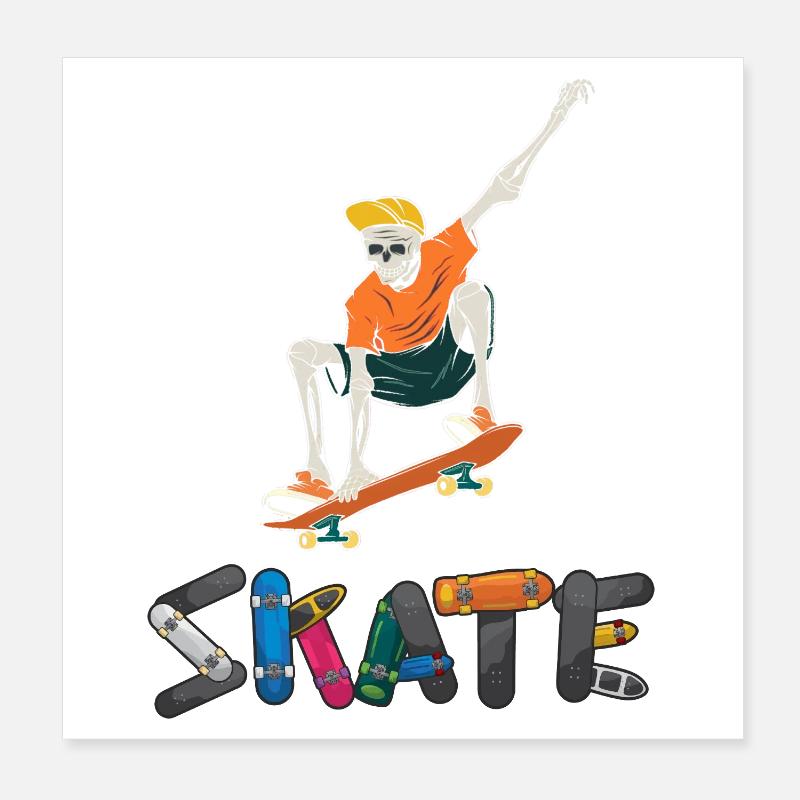 Crâne patineur Vintage Couleurs Rétro Graphique Poster 20 x 20 cm