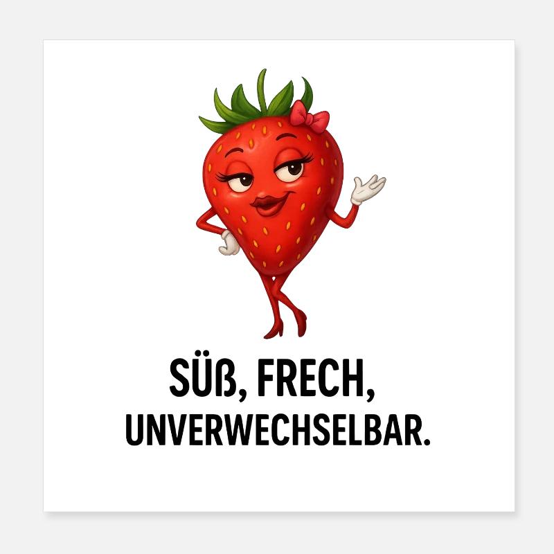 Erdbeere Dame Frech Charmant karikatur  Poster 20x20 cm