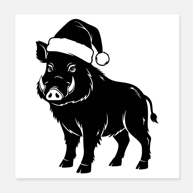 Christmas Wild Boar Vector Poster 8" x 8" (20x20 cm)