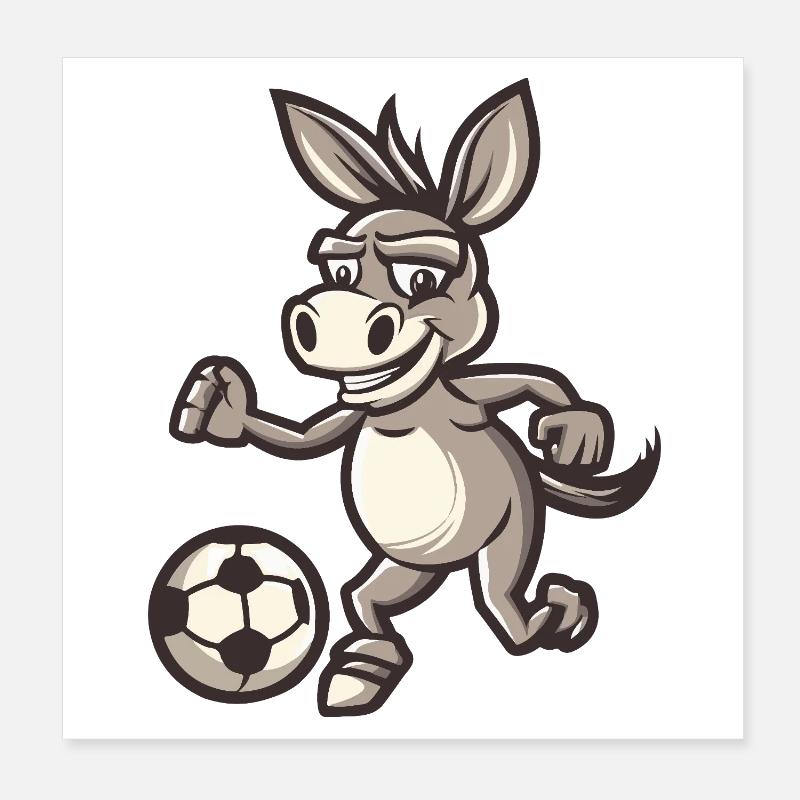 Esel Fußball Comic Poster 20x20 cm