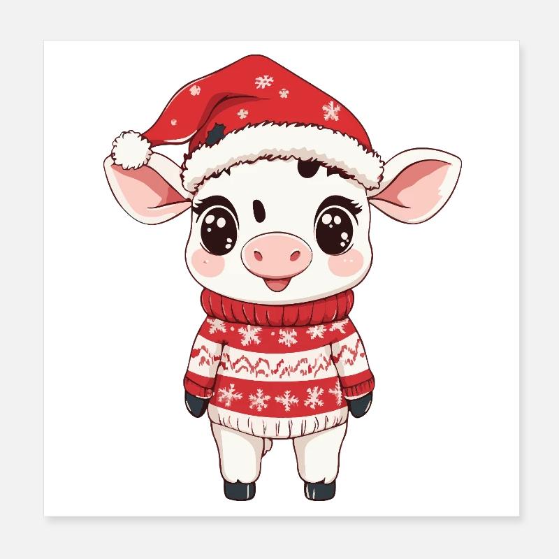 Cow Christmas Xmas Poster 8" x 8" (20x20 cm)