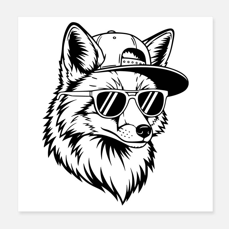 Cooler Fuchs mit Cap und Sonnenbrille Poster 20x20 cm