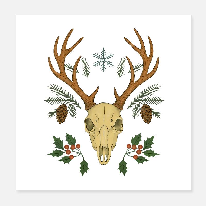 Winter Deer Skull Crest Poster 8" x 8" (20x20 cm)