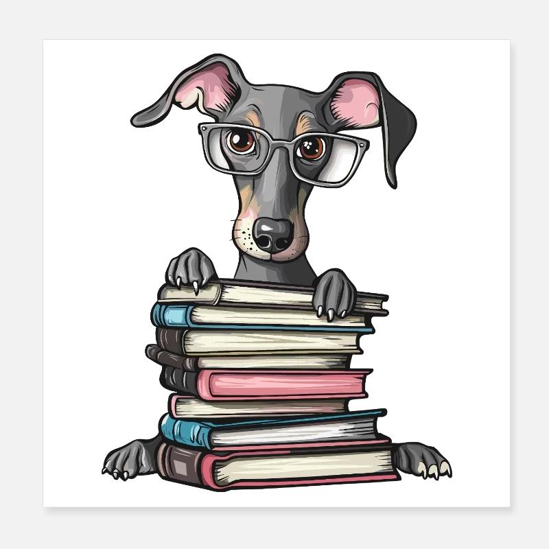 Süßes Windhund-Lesebuch mit Brille Poster 20x20 cm