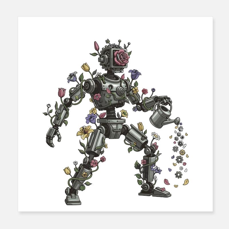 Blooming robot flora art Poster 8" x 8" (20x20 cm)