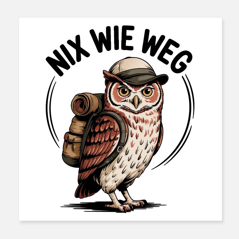 Wandernde Eule mit Rucksack Poster 20x20 cm