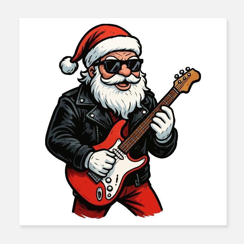 Rocker-Santa mit E-Gitarre Poster 20x20 cm