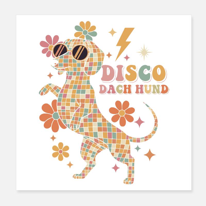Techno Disco Dachshund Ball Party Drôle Poster 20 x 20 cm