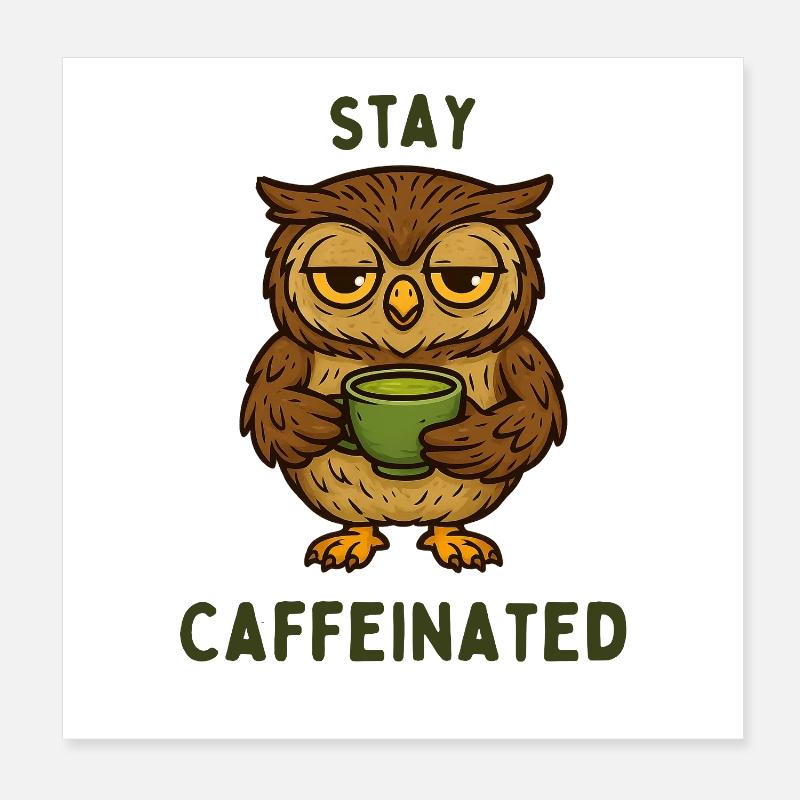 Bleib Kaffeiniert – Eulenmotiv Poster 20x20 cm