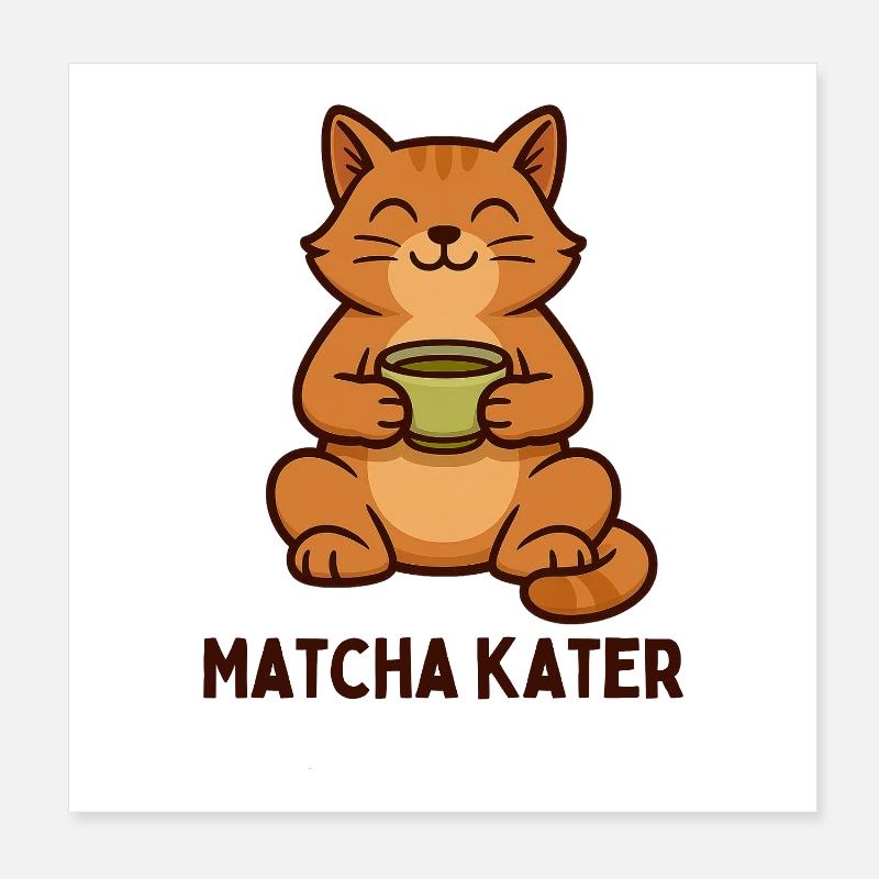 Matcha Kater Teezeit Grafik Poster 20x20 cm