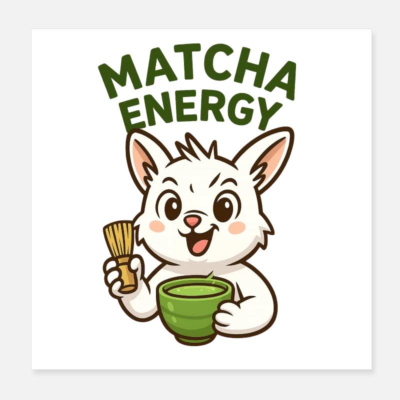 Matcha Energy Bunny Illustration Poster 8" x 8" (20x20 cm)
