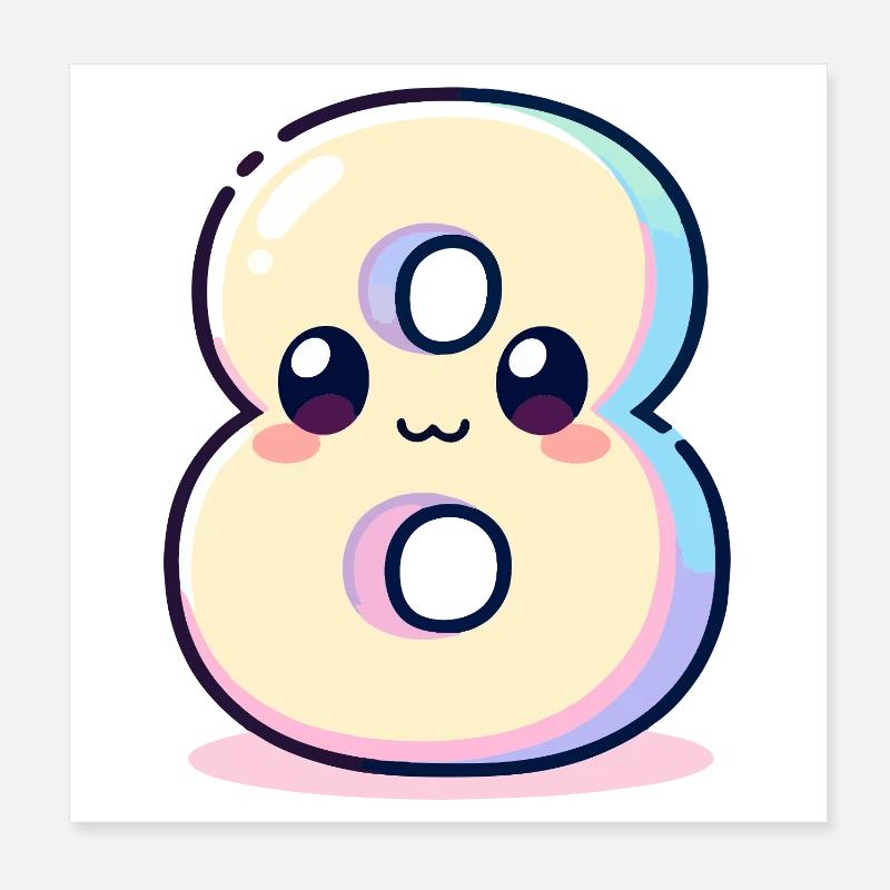 Nummer 8 Kawaii-Regenbogen Poster 20x20 cm
