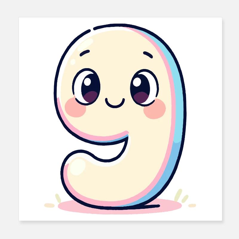 Nummer 9 Lächelnder Pastell Poster 20x20 cm