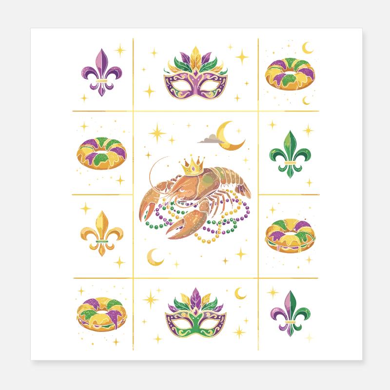 Mardi Gras du Carnaval des Écrevissés Poster 20 x 20 cm