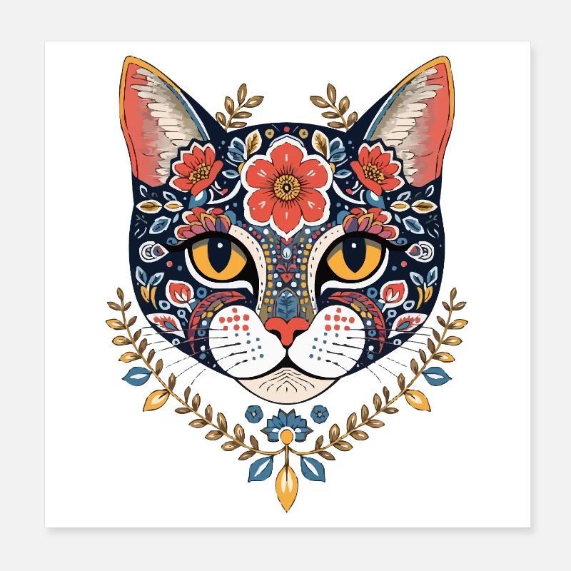 floraler Katzenkopf Kunstdesign Poster 20x20 cm