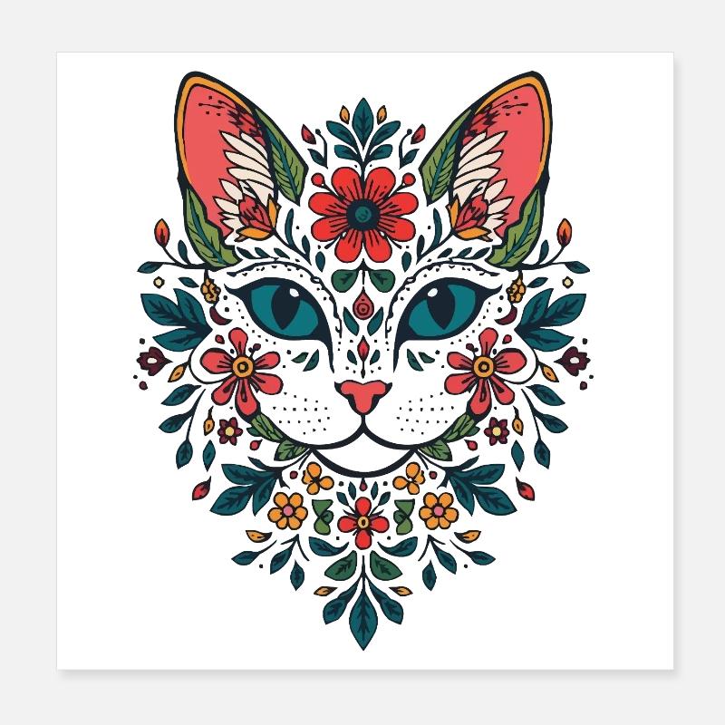 Portrait du chat fleur Poster 20 x 20 cm