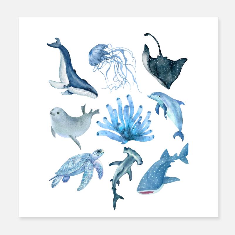 Animaux de l’océan Poster 20 x 20 cm