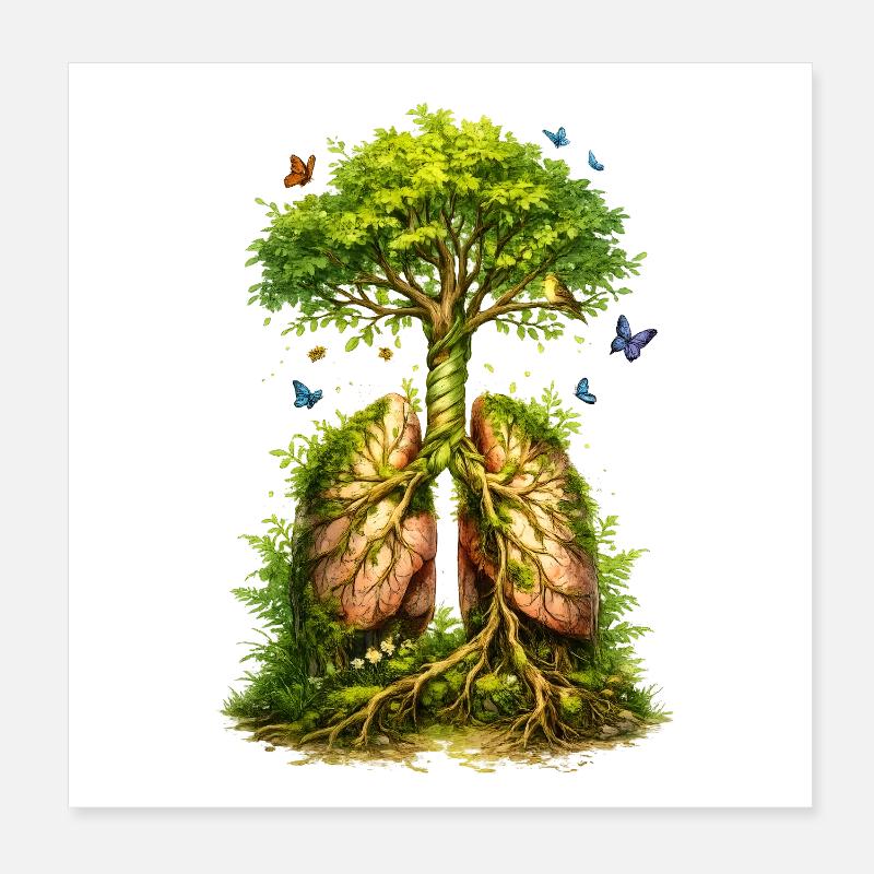 Tree grows from green lungs Poster 8" x 8" (20x20 cm)
