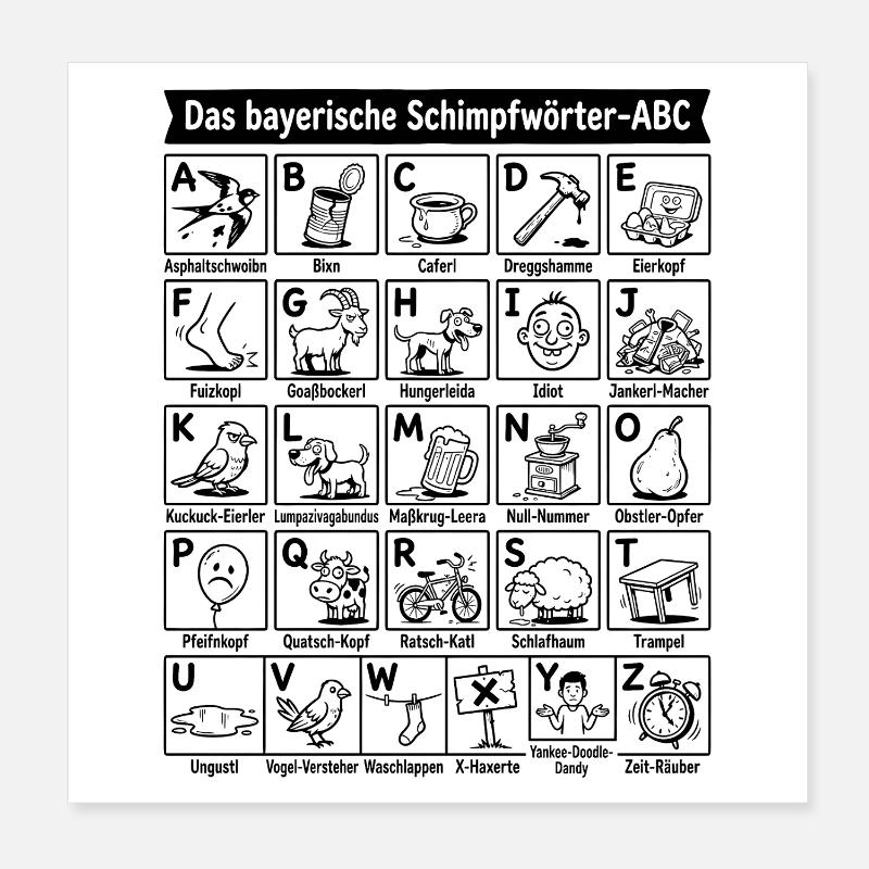 Bayerisches Schimpfwörter ABC Poster 20x20 cm