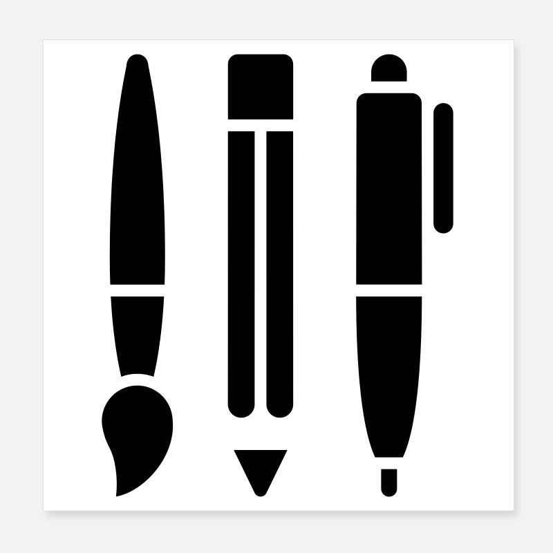 Brush, Pencil and Pen - Art Symbol Poster 8" x 8" (20x20 cm)