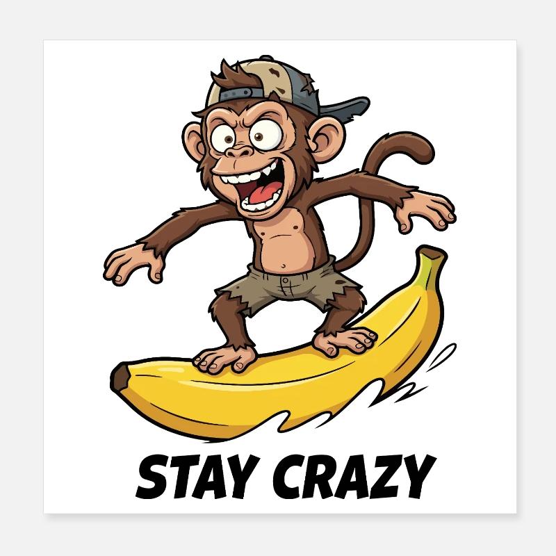 Le singe surfeur de bananes Poster 20 x 20 cm