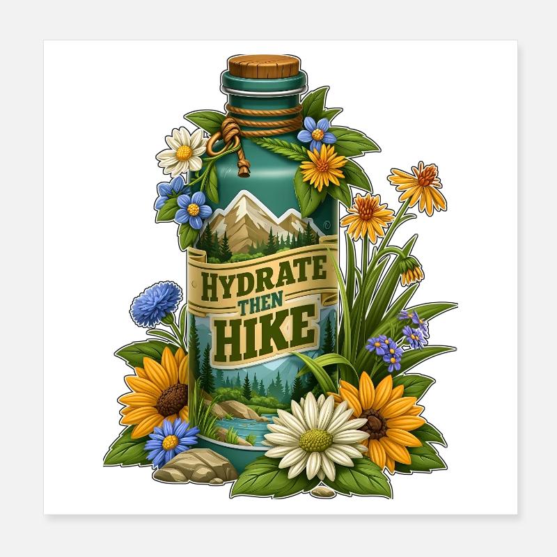 Conception de bouteilles florales Hydratez-vous puis randonnée Poster 20 x 20 cm