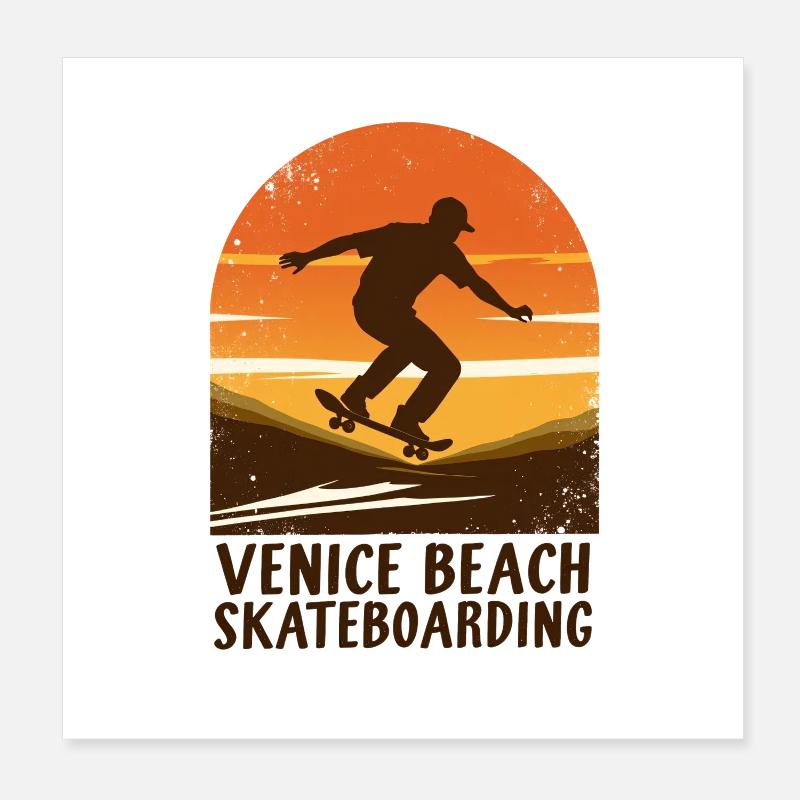 Venice Beach Sunset Skateboard Poster 20x20 cm
