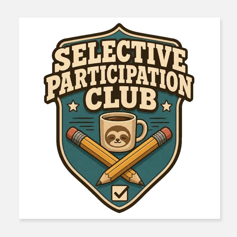 Selective Participation Club Sloth Poster 8" x 8" (20x20 cm)