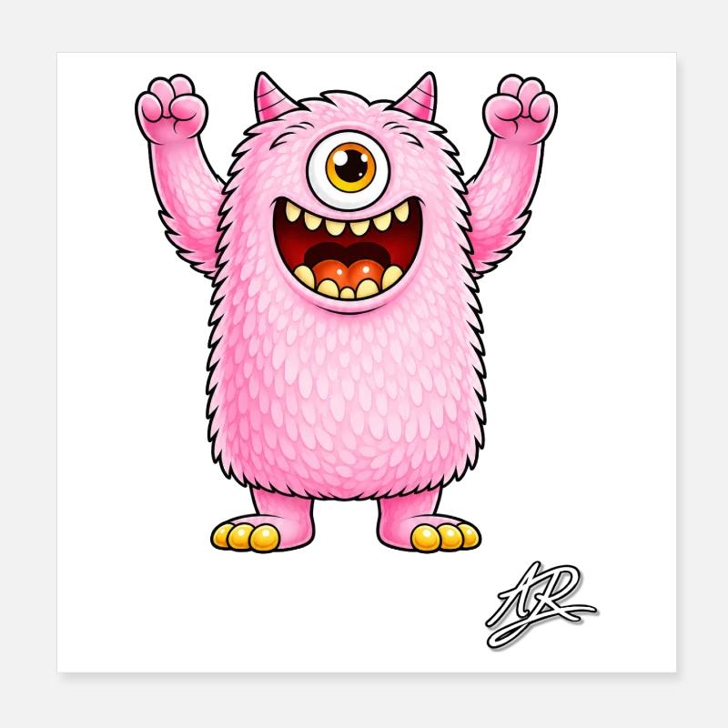 Monstre rose à un œil joyeux Poster 20 x 20 cm