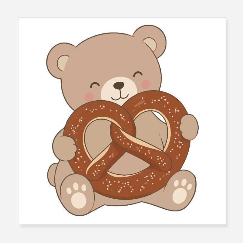 Cute Bear with Pretzel Description Poster 8" x 8" (20x20 cm)