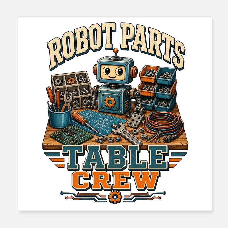 ÉQUIPE DE TABLE DES PIÈCES ROBOTIQUES Poster 20 x 20 cm