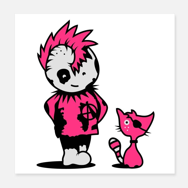 A little punk with a little cat Poster 8" x 8" (20x20 cm)