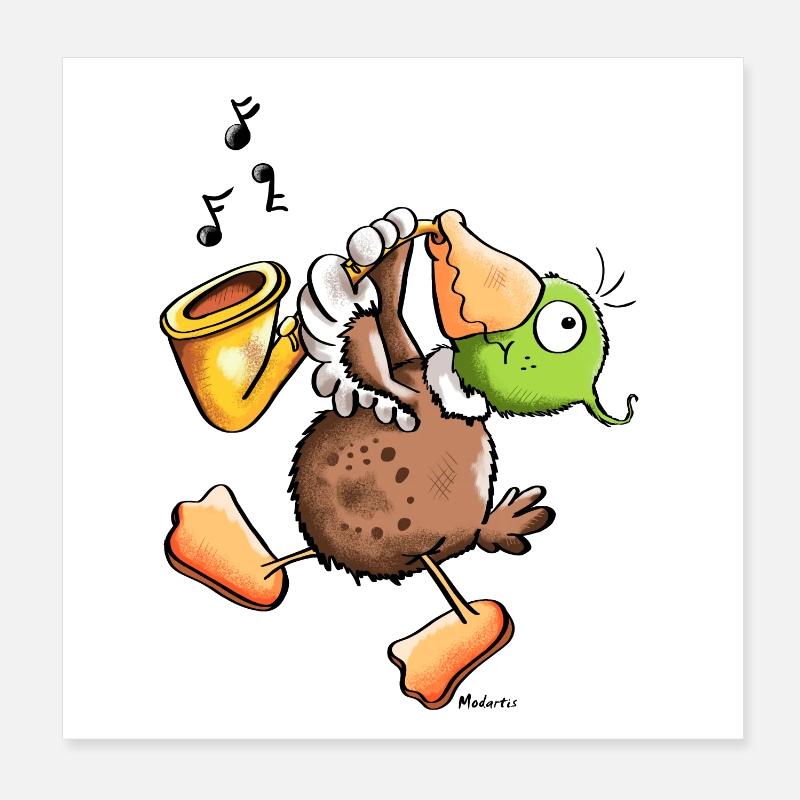 Funny Duck With Saxophone Poster 8" x 8" (20x20 cm)