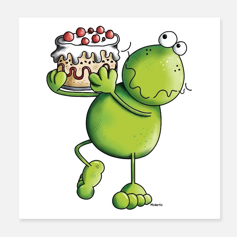 Frosch mit Kuchen Poster 20x20 cm