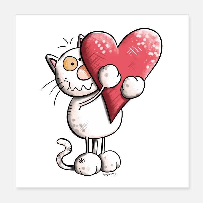 Katze mit Herz Poster 20x20 cm
