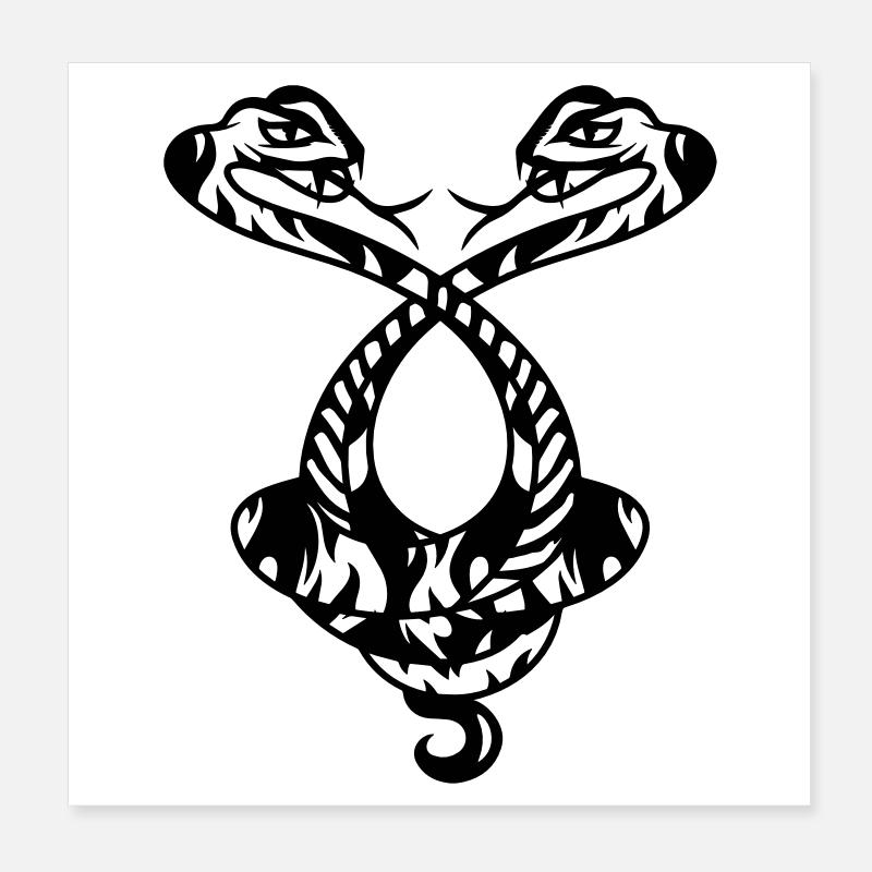 zwei Schlangen verschlungen in einem Ornament Poster 20x20 cm