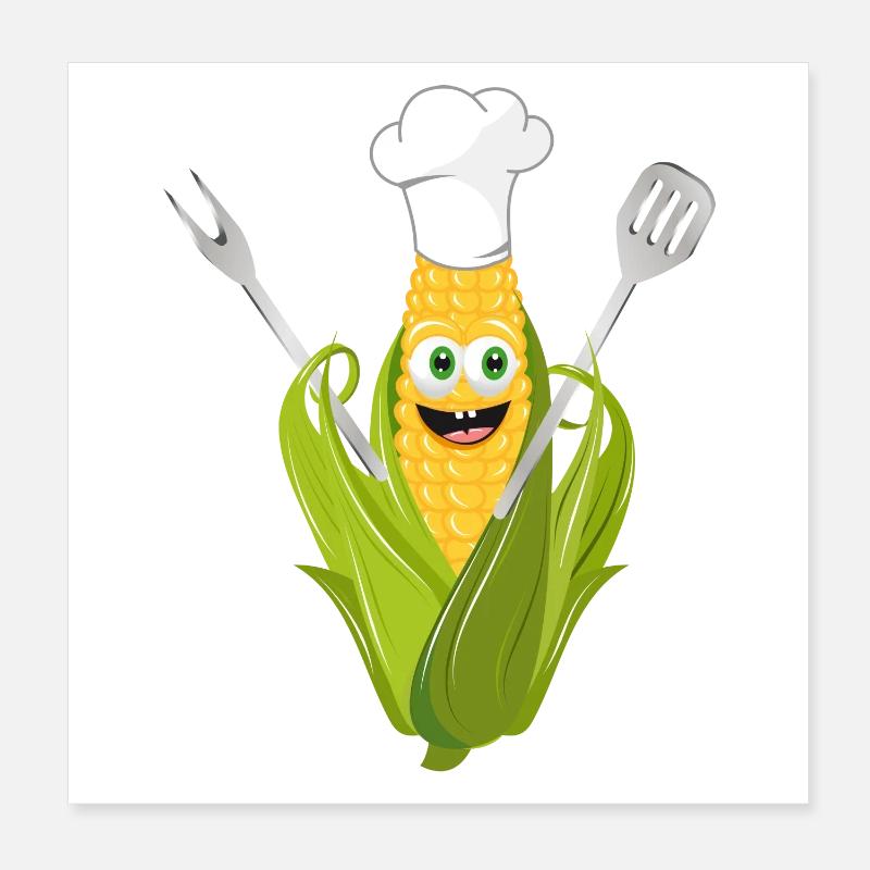funny cartoon corncob with chef hat Poster 8" x 8" (20x20 cm)