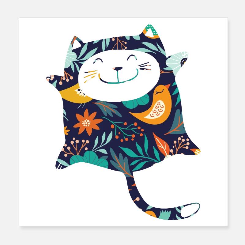 Fleurs de chat Motif de fleurs pour chat mignonnes Poster 20 x 20 cm