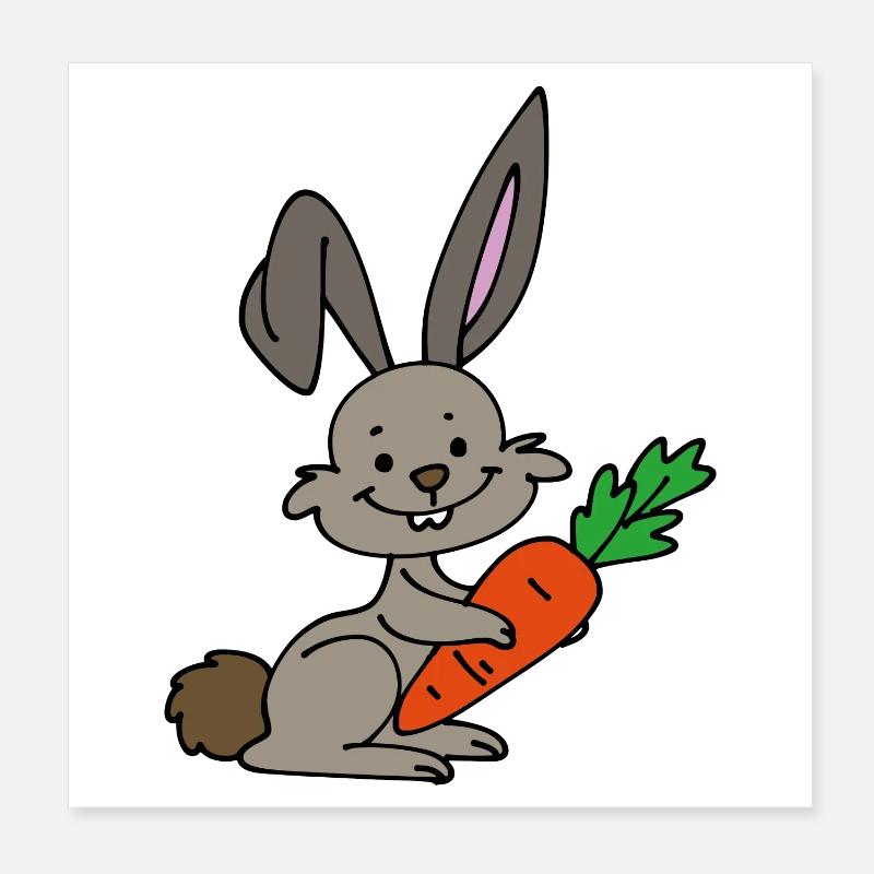 Lapin à la carotte Poster 20 x 20 cm
