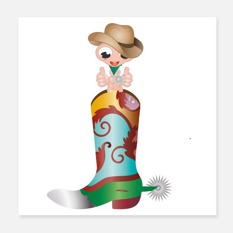 small earthworm as a cowboy in a western boot Poster 8" x 8" (20x20 cm)