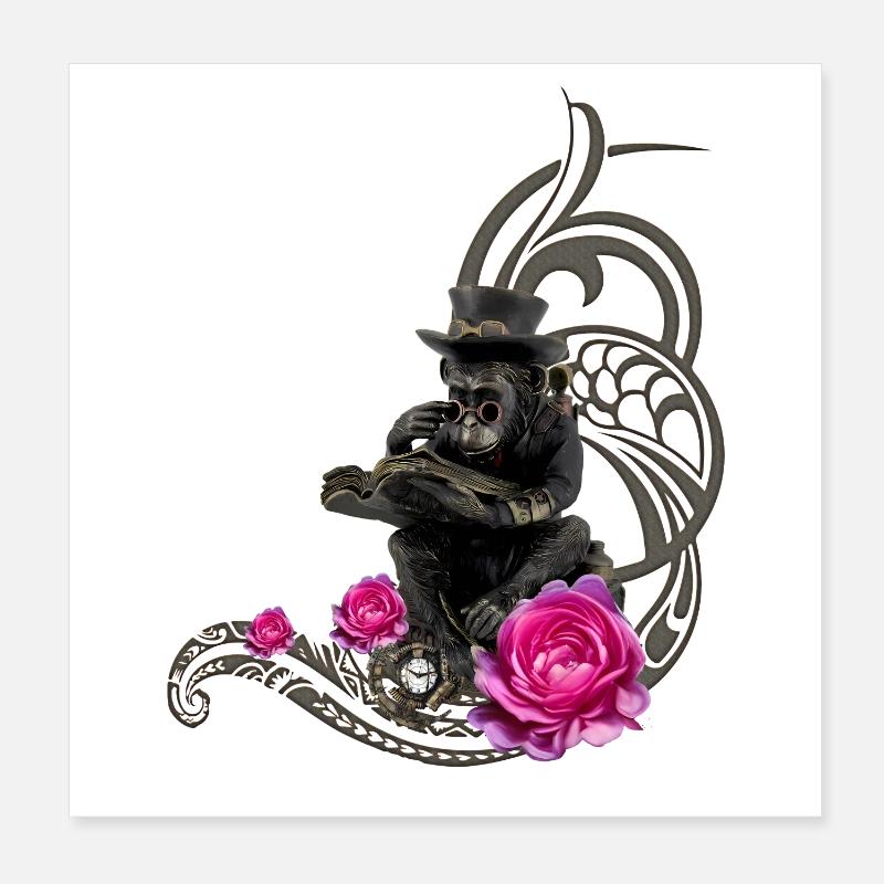 Funny steampunk monkey reads a book Poster 8" x 8" (20x20 cm)