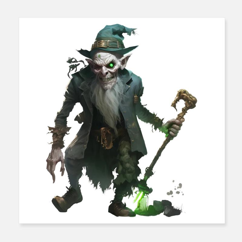 Zombie Zauberer Kobold mit Stab Poster 20x20 cm